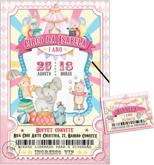 CONVITE DIGITAL C/TAG Circo Rosa Ingresso