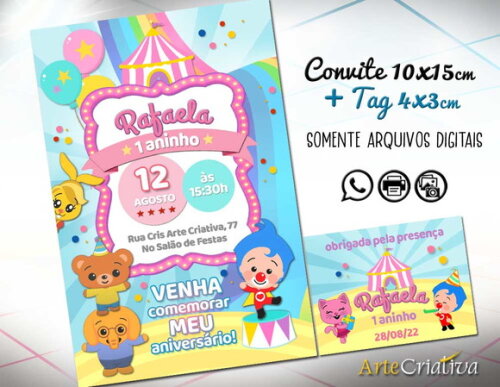 Convite Digital C/tag Circo Um Herói Do Coração Menina