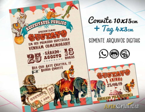 CONVITE DIGITAL C/TAG Circo Vintage