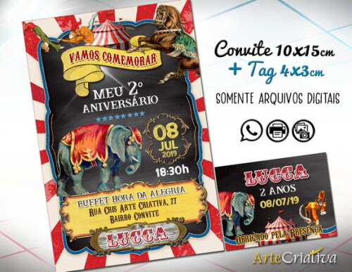 CONVITE DIGITAL C/TAG Circo Vintage Chalk