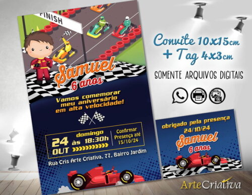 Convite Digital C/tag Corrida Fórmula 1