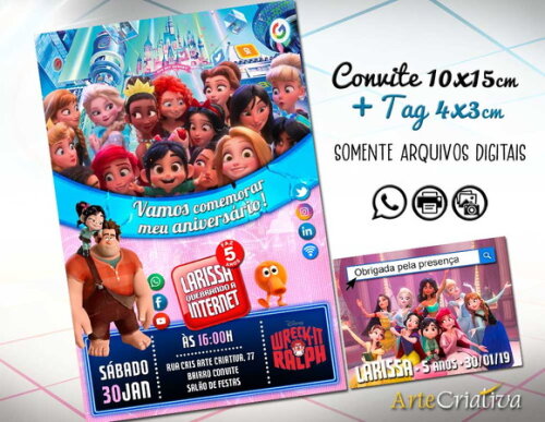 CONVITE DIGITAL C/TAG Detona Ralph Wifi com Princesas 2