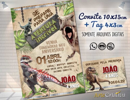 CONVITE DIGITAL C/TAG Dinossauro