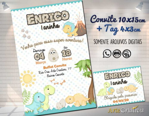 CONVITE DIGITAL C/TAG Dinossauro 2