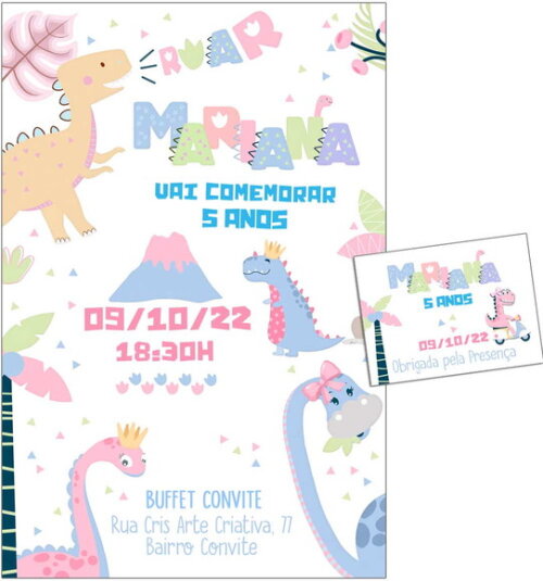 CONVITE DIGITAL C/TAG Dinossauro CandyColor