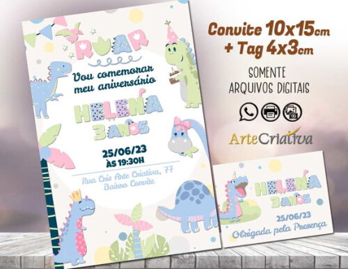 CONVITE DIGITAL C/TAG Dinossauro CandyColor 3