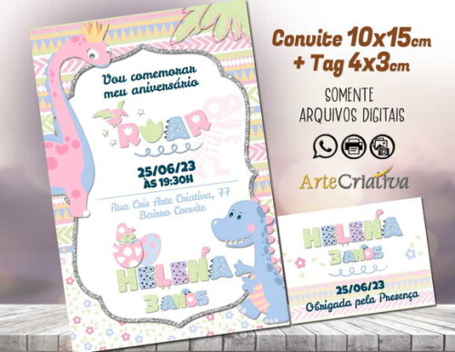CONVITE DIGITAL C/TAG Dinossauro CandyColor 5