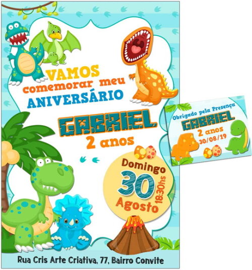 CONVITE DIGITAL C/TAG Dinossauro Cute 2
