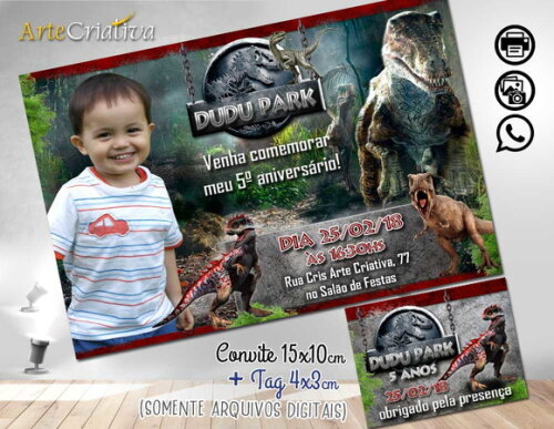 CONVITE DIGITAL C/TAG Dinossauro Jurassic Park