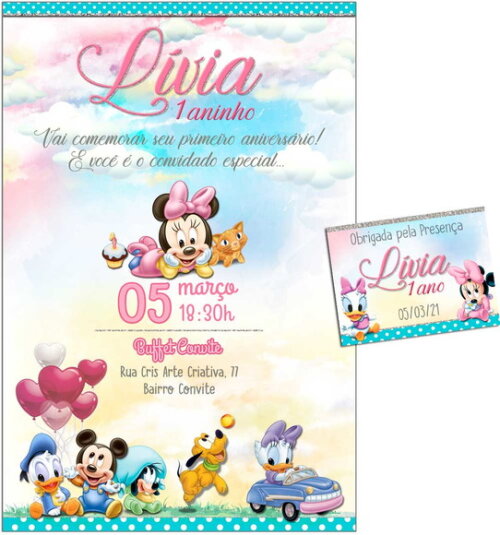 CONVITE DIGITAL C/TAG Disney Baby Menina
