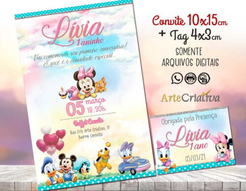 CONVITE DIGITAL C/TAG Disney Baby Menina