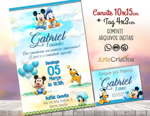 CONVITE DIGITAL C/TAG Disney Baby Menino