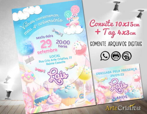 Convite Digital C/tag Doce Candy Color