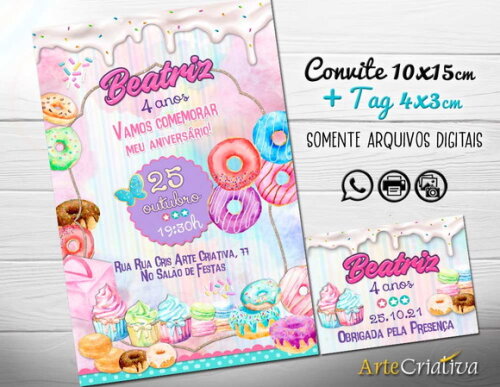 CONVITE DIGITAL C/TAG Donuts Aquarela