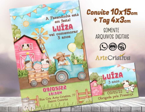 CONVITE DIGITAL C/TAG Fazenda Menina Aquarela 16