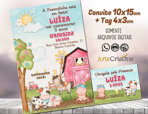 CONVITE DIGITAL C/TAG Fazenda Menina Aquarela 13