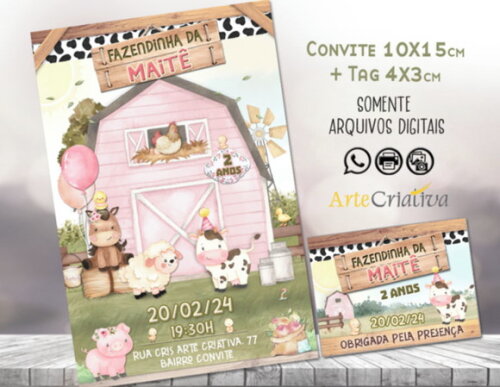 Convite Digital C/tag Fazenda Menina Aquarela 18
