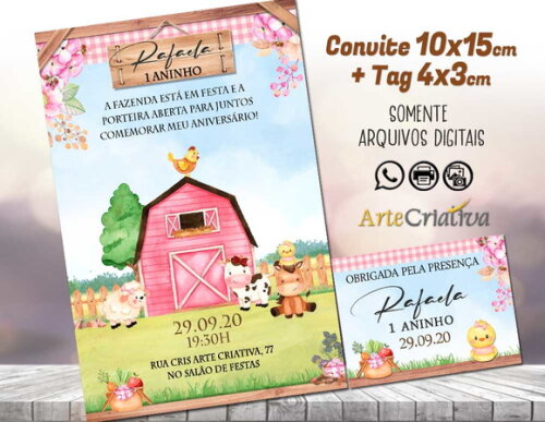 CONVITE DIGITAL C/TAG Fazenda Menina Aquarela 4