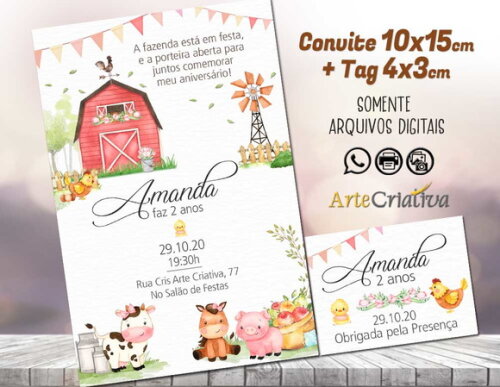 CONVITE DIGITAL C/TAG Fazenda Menina Aquarela 6