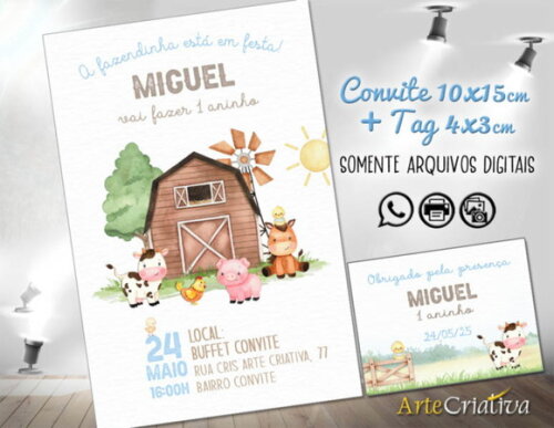 Convite Digital C/tag Fazenda Menino Aquarela 8