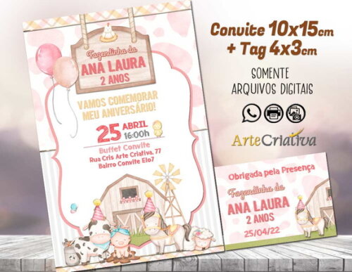 CONVITE DIGITAL C/TAG Fazendinha Candy Menina Aquarela 2
