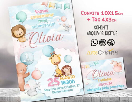 Convite Digital C/tag Festa Animais com Bexiga