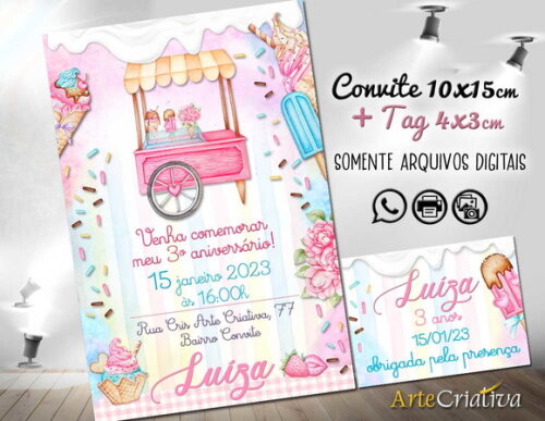 Convite Digital C/tag Festa do Sorvete Candy Color 2