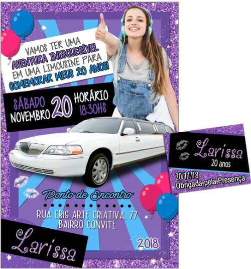 CONVITE DIGITAL C/TAG Festa Limousine Roxo