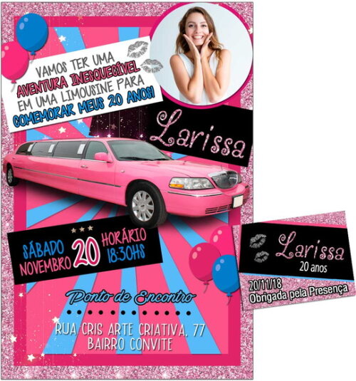 CONVITE DIGITAL C/TAG Festa Limousine Rosa