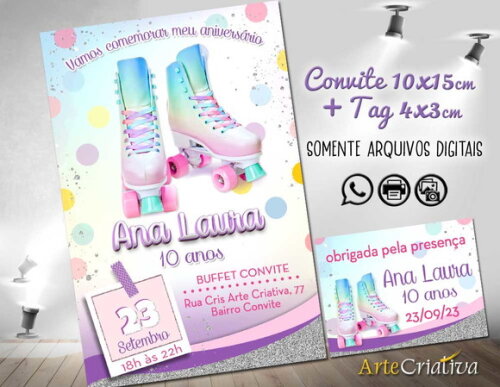 Convite Digital C/tag Festa Patins Candy Color