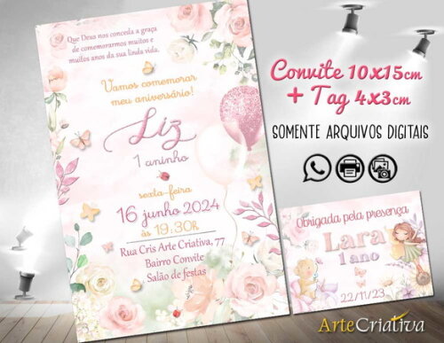 Convite Digital C/tag Flores e Borboleta Aquarela 2