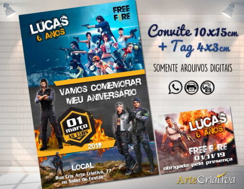 CONVITE DIGITAL C/TAG Free Fire