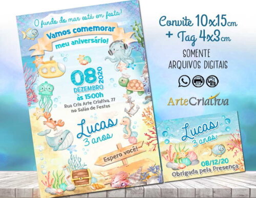 CONVITE DIGITAL C/TAG Fundo do Mar Aquarela 3