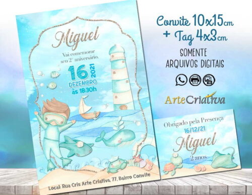 CONVITE DIGITAL C/TAG Fundo do Mar Aquarela 9