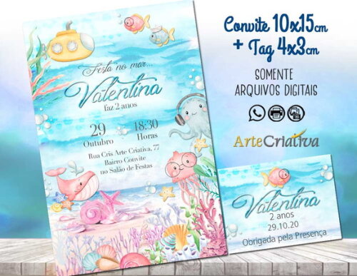 CONVITE DIGITAL C/TAG Fundo do Mar Aquarela Menina 3
