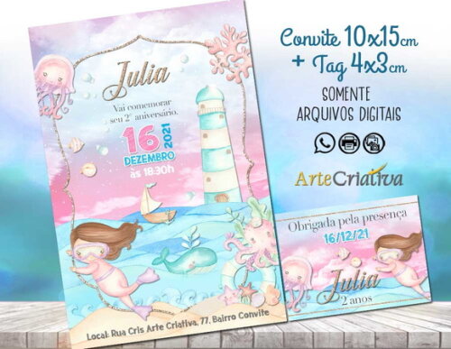 CONVITE DIGITAL C/TAG Fundo do Mar Aquarela Menina 2