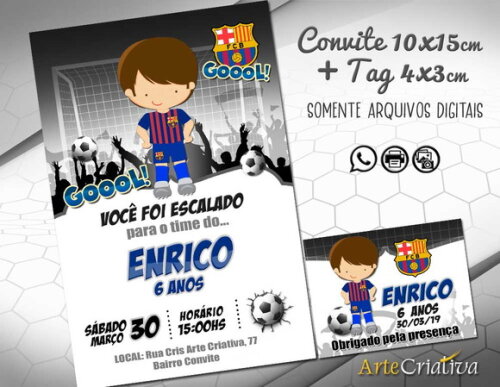 CONVITE DIGITAL C/TAG Futebol Barcelona Menino