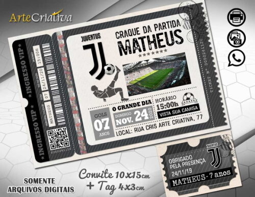CONVITE DIGITAL C/TAG Futebol Ingresso Time da Juventus 2