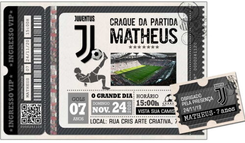 CONVITE DIGITAL C/TAG Futebol Ingresso Time da Juventus 2
