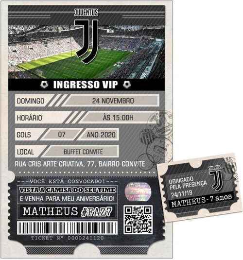 CONVITE DIGITAL C/TAG Futebol Ingresso Time da Juventus