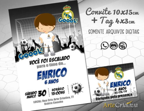 CONVITE DIGITAL C/TAG Futebol Real Madri Menino