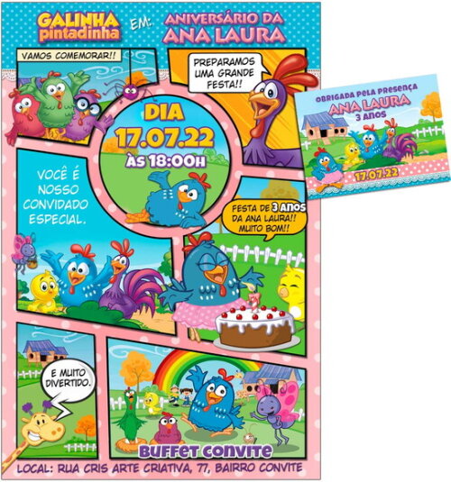 CONVITE DIGITAL C/TAG Galinha Pintadinha Gibi Menina