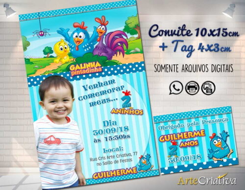 CONVITE DIGITAL C/TAG Galinha Pintadinha Menino