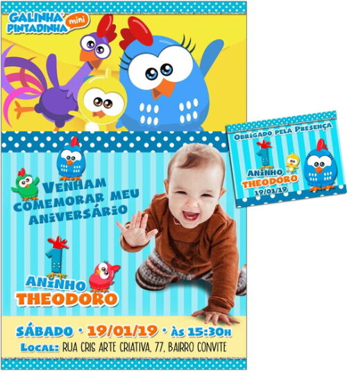 CONVITE DIGITAL C/TAG Galinha Pintadinha Mini Menino