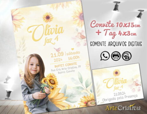Convite Digital C/tag Girassol Aquarela