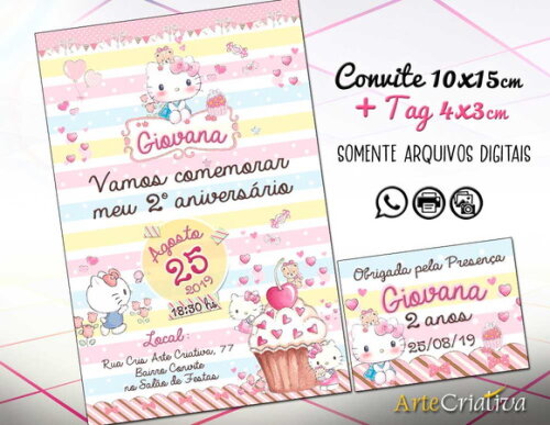 CONVITE DIGITAL C/TAG Hello Kitty 10