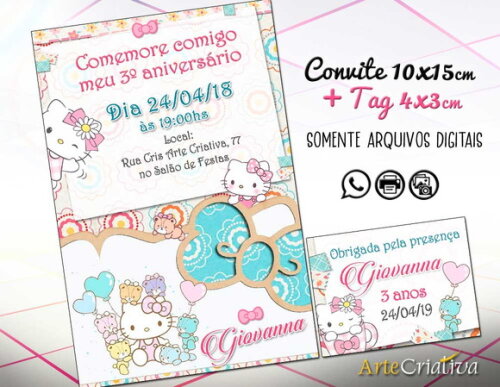 CONVITE DIGITAL C/TAG Hello Kitty 3