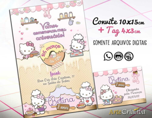 CONVITE DIGITAL C/TAG Hello Kitty Confeiteira