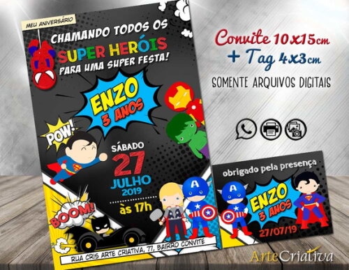 CONVITE DIGITAL C/TAG Herois Baby Chalk