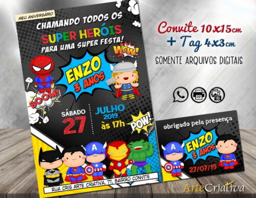 CONVITE DIGITAL C/TAG Herois Baby Chalk 2